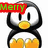 Pixelated penguin with yellow beak and feet, displaying red text overlays reading 'Merry', 'Christmas from the', and 'Penguins!' across four