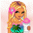 Pixelated cartoon girl with blonde hair holding a pink object next to stylized text on a pink gradient background.