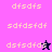Pixelated text strings in light pink on split purple and dark blue backgrounds with two star-shaped icons, one black and one pink.