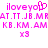 Pixelated pink text and symbols on white background, featuring 'iloveyou' with heart symbol variation and repeated letter sequences.