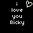 Pixelated text 'i love you Ricky' with a heart symbol above 'i' on the left side, and identical text without the heart on the right side, all on a black background.