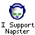 Pixelated blue circular icon with green eyes and white face, below which is black text reading "I Support Napster" on a transparent background.