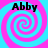 Four identical spiral patterns with alternating pink and cyan colors, each containing the text 'Abby' in black at the top.