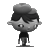 A grayscale cartoon character with dark hair and a round head displays multiple facial expressions and minor body movements