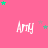 Pink background with repeated white text 'Amy' and scattered green and gray stars.