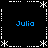 Black background with white dashed lines forming a , four blue 'Julia' texts at corners and center, and white asterisk-like symbols at intersections