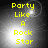 Yellow text 'Party Like A Rock Star' on a dark background with a bright light effect that shifts position across frames.