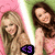 Two women with long hair stand side-by-side against a pink and green background, one wearing a black wristband with purple '43' text.
