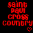 Red pixelated text 'saint paul cross country' on black background with small red heart below, repeated in