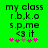 Green background with black text reading 'my class r.b.k.o s.p.me <g it' and five pink and brown symbols below, with one symbol changing color between frames.