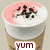 Six coffee drinks with whipped cream toppings in a , each labeled 'yum' below
