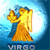 Static pixelated icon of a golden-yellow figure with outstretched arms against a blue gradient background, labeled "VIRGO" at the bottom.