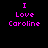 Pixelated text "I Love Caroline" in pink on black background with green rectangular overlays shifting across the image.