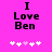 Pixelated text "I Love Ben" on bright pink background with white and light purple heart symbols below.
