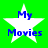 Four identical white star-shaped icons with blue text "My Movies" on a bright green background, arranged in a