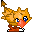 Pixelated character with orange hair and blue eyes in multiple poses showing head turns, eye blinks, and mouth movements against gray background.