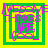 Four identical square with green outer borders, yellow inner borders, and purple text reading 'AWESOME THINGS ARE COOL' in a pixelated style