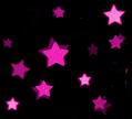 A static image of multiple pink stars scattered across a black background with varying sizes and brightness levels.