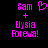Pixelated pink text and symbols on black background, two identical side-by-side with 'Sam' plus 'Eysia Foreva!' in blocky font