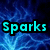 Blue lightning-like patterns animate across a dark blue background with cyan text labels reading Sparks, Thunder, and Shock.