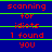 Blue background with red text reading "scanning for idiots 1 found you" and green horizontal lines, displayed in a of three identical