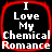 Four identical pixelated frames arranged in a 2x2 contact sheet showing white text on black background with red border, each reading "I Love My Chemical Romance".