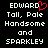 Pixelated text displays 'EDWARD Tall, Pale Handsome and SPARKLEY' with a red heart symbol replacing the letter O in EDWARD on one side.