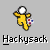 Animated yellow figure with white head holds red-and-blue ball, performing sequential poses including jumping and standing with arms outstretched.
