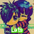 Pixelated character with purple hair and yellow face covers eyes with hands, next to pirate skull with crossed swords and pink heart, all with overlaid text fragments.