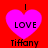 Four identical pink heart-shaped icons with 'I LOVE Tiffany' text on red background
