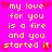 A static pixel art image with bright pink background and yellow text reading "my love for you is a fire and you started it" surrounded by red heart symbols.