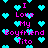 Pixelated text and cyan hearts on black background with pink text reading 'I Love My Boyfriend Tito' repeated across the image.
