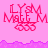 Pixelated pink background with red text 'LYSM MATE M' and Olympic rings, transitioning to a purple wave pattern below.