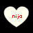 Four white heart-shaped icons with red text "nija" on a black background, arranged in a
