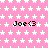 Pink background with white star pattern and repeated black text "Joe<3" in multiple