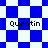 Blue and white checkered pattern with four instances of the text 'Quentin' in black pixelated font across different sections of the