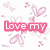 Pixelated icon with pink 'Love my' text and heart motifs on left, blue-green iPod-like device with red 'iPOD' label on right against white background.