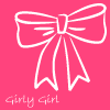 white bow icons on a solid pink background with 'Girly Girl' text beneath each bow