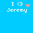 Pixel art icon with blue background showing "I <3 Jeremy" text and four variations of a pink heart animation.