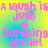 A pixelated text-based animation with pink lettering on a yellow-to-blue gradient background, displaying the phrase "A laugh is just a bursting smile!" in four identical