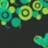 Pixelated image with cyan background, green text, and abstract floral shapes in teal and yellow on dark backdrop.