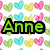 Pixelated image with colorful heart patterns and text elements including 'Anne', 'Is', and 'wesom' on a white background.