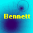 Yellow text 'Bennett' on blue background with shifting dark circular patterns.