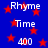 Blue background with red stars and repeated white text 'Rhyme', 'Time', and '400' in pixelated font.