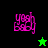 Pixelated pink 'yesh' text with a musical note, displayed on black and green backgrounds alongside star symbols.