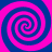 Four identical spirals in alternating pink and blue colors arranged symmetrically on a solid background.