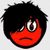 Red-skinned cartoon face with black spiky hair and a single visible eye, expression neutral to slightly downturned.