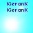 Blue pixelated text "Kierank" repeated twice on a light blue background with bright white lens flares and small white dots.
