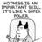 Pixelated grayscale icon shows a cartoon character with large black eyes and a small mouth inside an oval frame, above stylized text reading "IT'S LATE & WE'RE".