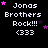 Pixelated text 'Jonas Brothers Rock!!! <333' on black background with pink and purple stars, animated star positions across frames.